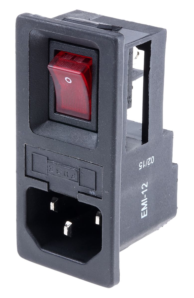 RS PRO C14 Snap-In IEC Connector Male, 6A, 250 V, Fuse Size 5 x 20mm