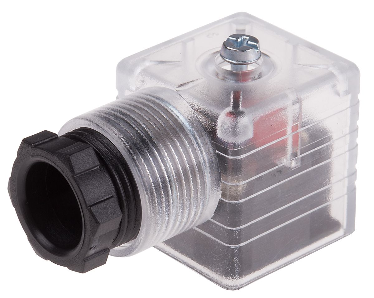 RS PRO 2P+E DIN 43650 A, Female Solenoid Valve Connector with Indicator