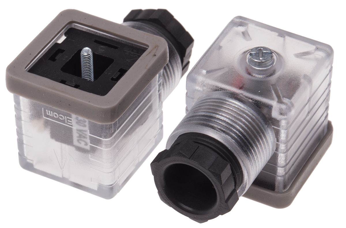 RS PRO 2P+E DIN 43650 A, Female Solenoid Valve Connector With Indicator ...