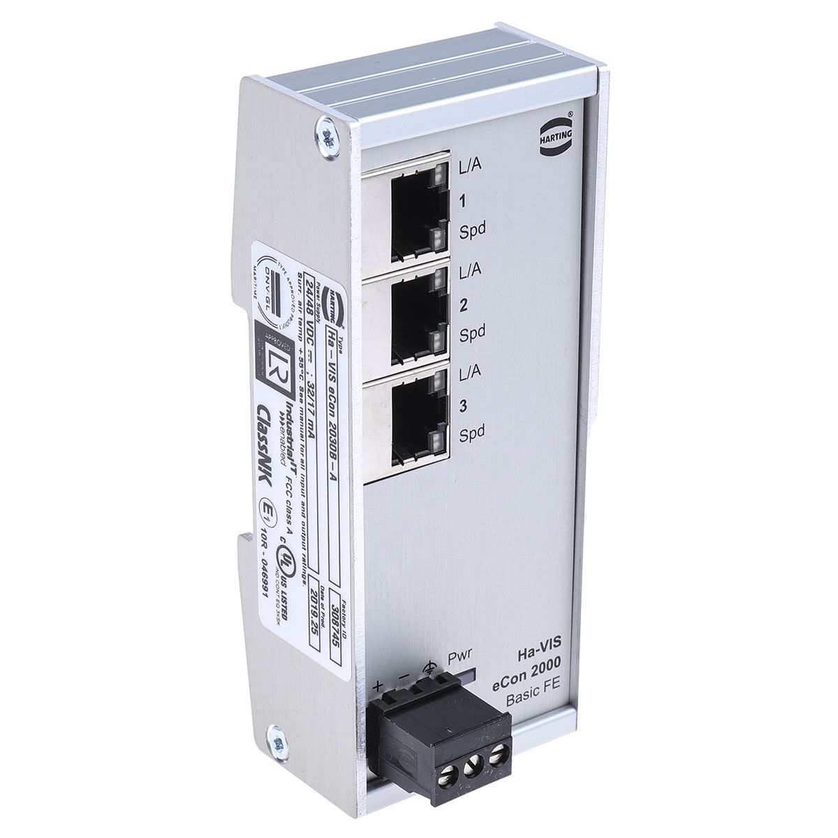 Harting DIN Rail Mount Ethernet Switch, 3 RJ45 Ports, 10/100Mbit/s Transmission, 24V dc