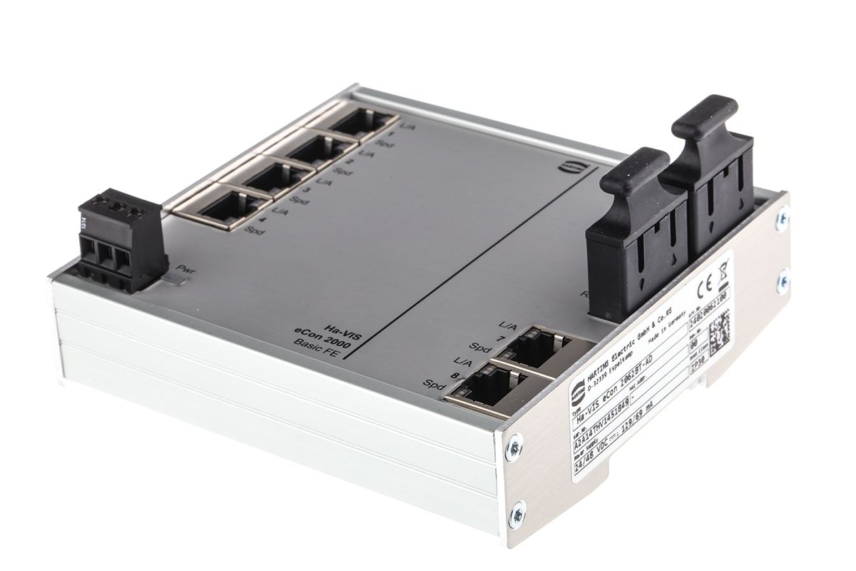 24020062100 HARTING DIN Rail Mount Ethernet Switch 6 RJ45 Ports 10 