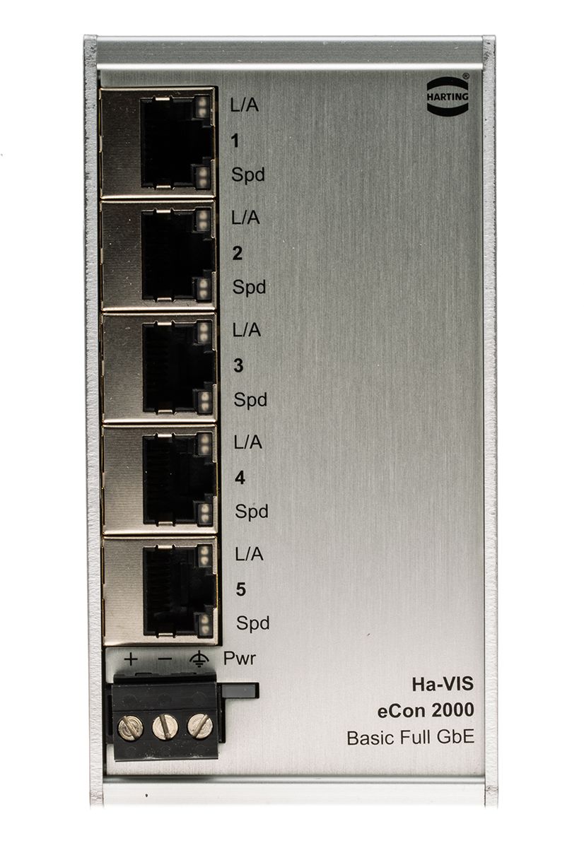 Harting DIN Rail Mount Ethernet Switch, 5 RJ45 Ports, 10/100/1000Mbit/s Transmission, 48V dc