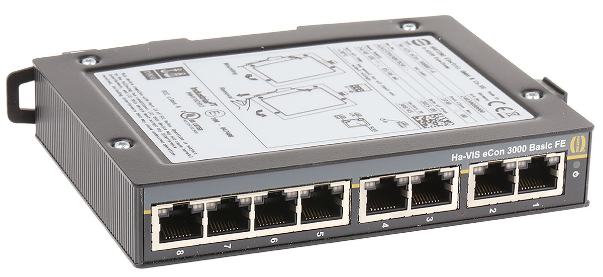 HARTING DIN Rail Mount Ethernet Switch, 8 RJ45 Ports, 10/100Mbit/s Transmission, 48V dc