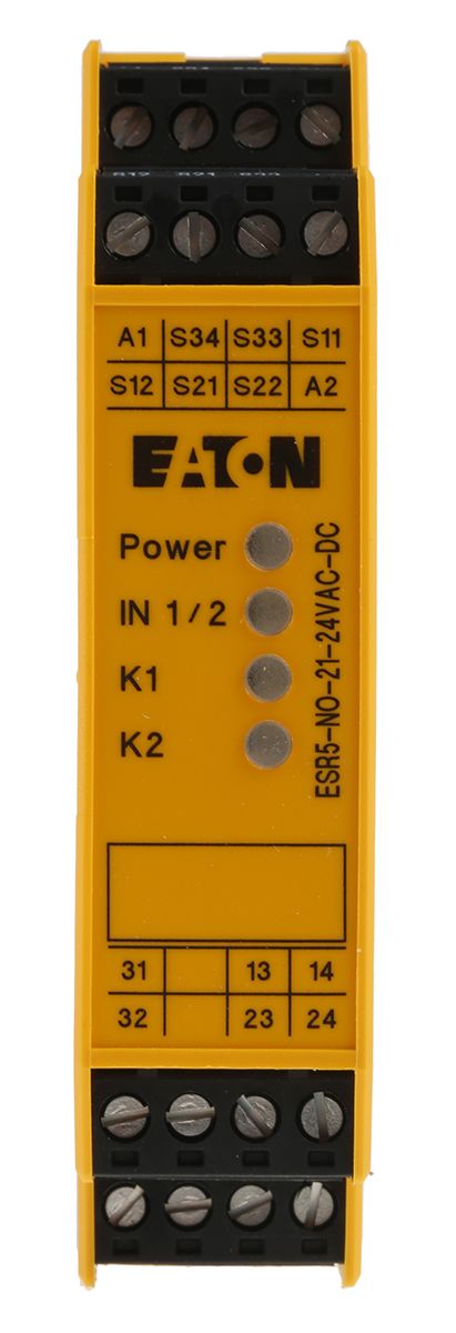 Eaton ESR5 Sicherheitsrelais, 24V, 2-Kanal, 2 Sicherheitskontakte Not-Aus, Sicherheitsschalter/Verriegelung, 4 ISO