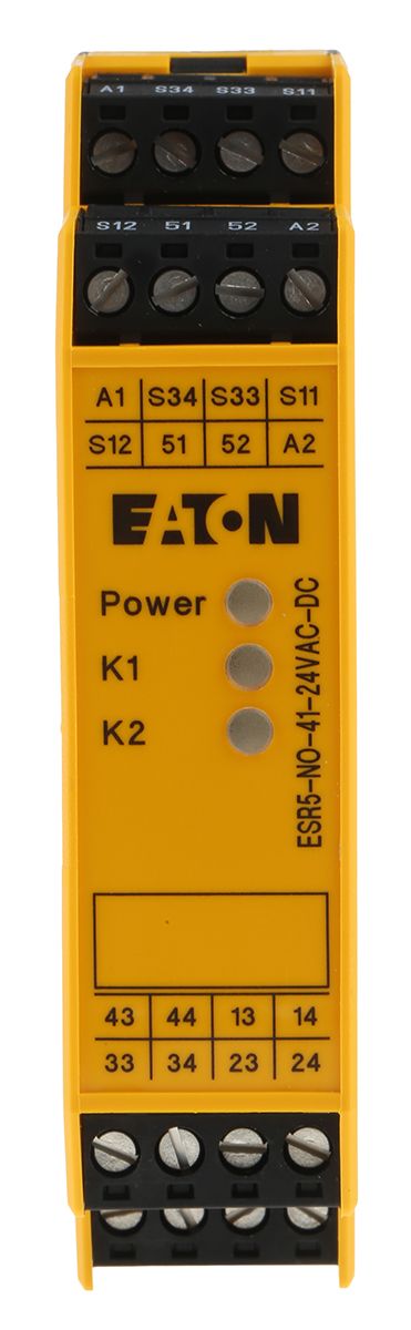 Eaton ESR5 Sicherheitsrelais, 24V, 1-Kanal, 4 Sicherheitskontakte Not-Aus, Sicherheitsschalter/Verriegelung, 4 ISO