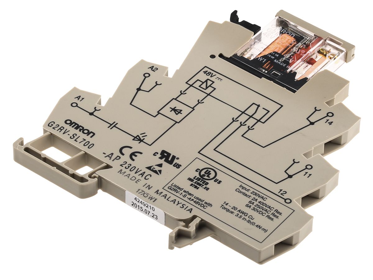 G2RVSL700AP AC230 Omron DIN Rail NonLatching Relay, 230V ac Coil, 6A Switching Current