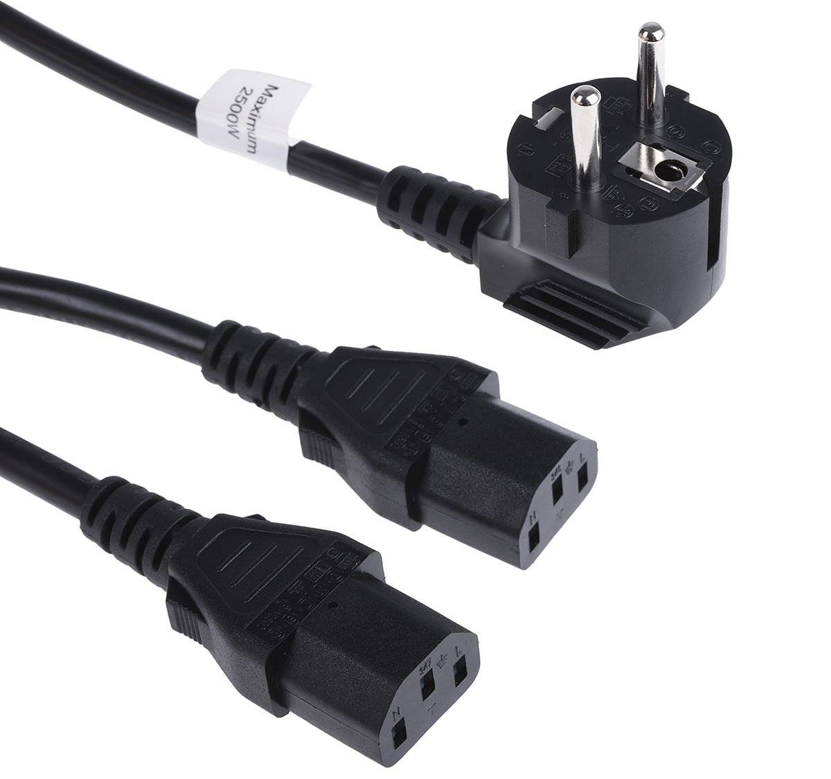 RS PRO IEC C13 x 2 Socket to CEE 7/7 Plug Power Cord, 2.5m