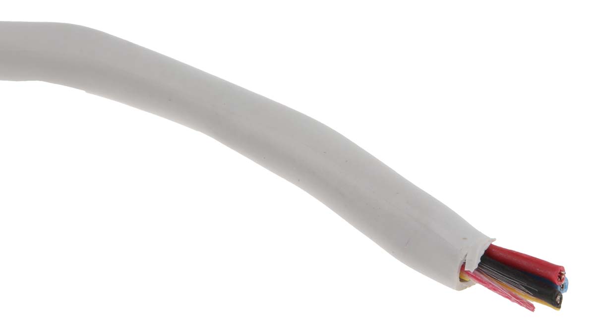 RS PRO Control Cable, 4 Cores, 0.19 mm², Unscreened, 100m, White PVC Sheath