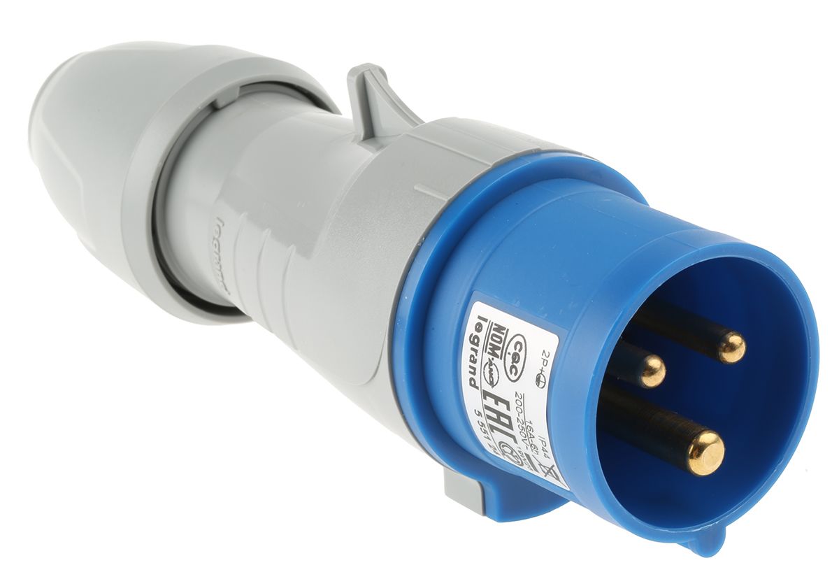 Legrand, P17 Tempra Pro IP44 Blue Cable Mount 2P+E Industrial Power Plug, Rated At 16A, 230 V