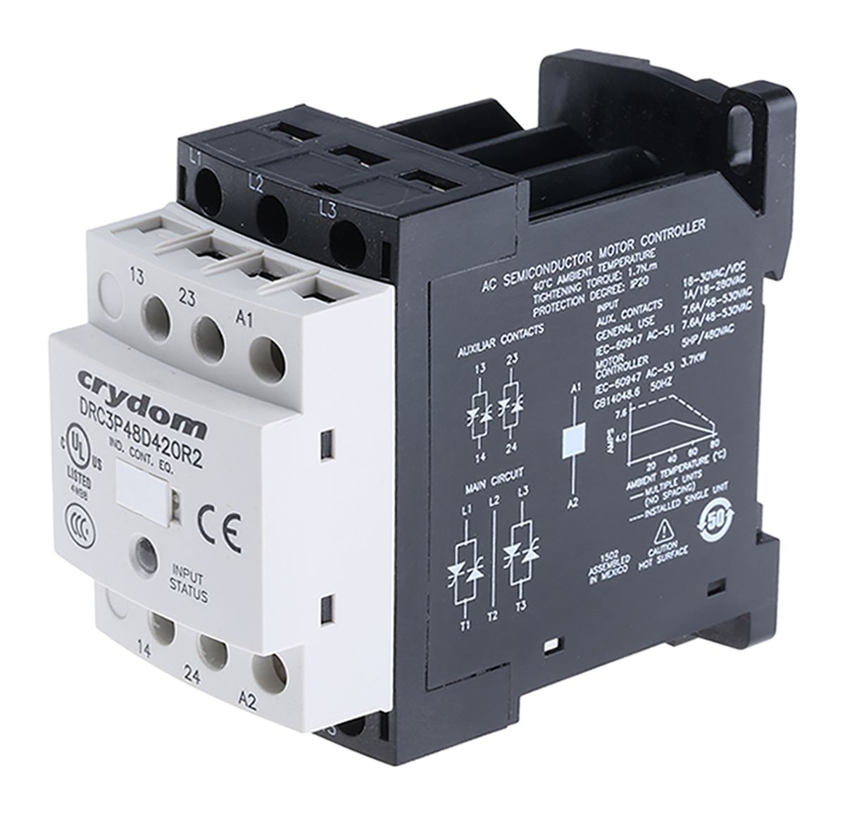 Sensata / Crydom Solid State Contactor, 18 V ac → 30 V ac, 18 V dc → 30 V dc Control, 12.5mA Input, 7.6A