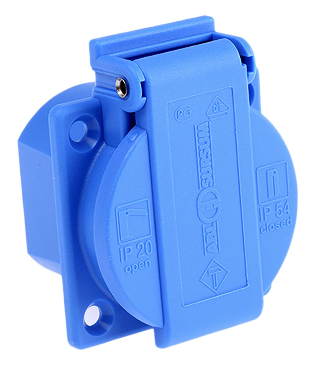 ABL Sursum Blue 1 Gang Plug Socket, 16A, Type F - German Schuko, Outdoor Use