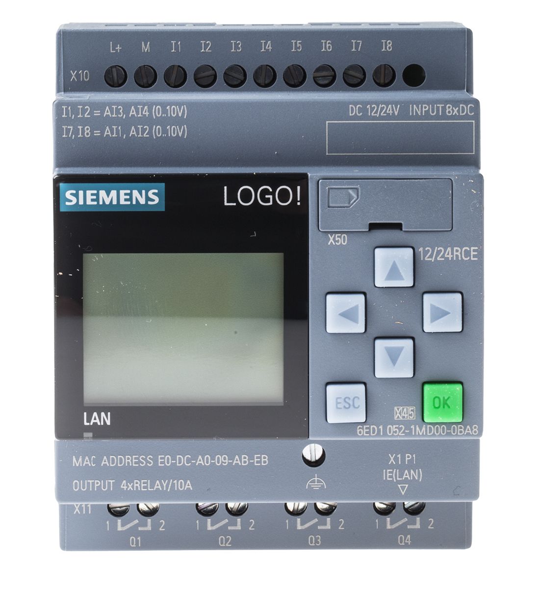 Siemens logikai modul, Ethernet, 8 x bemenet, 4 x kimenet LOGO! 8, 12 → 24 V DC, 90 x 71,5 x 60 mm, Logikai