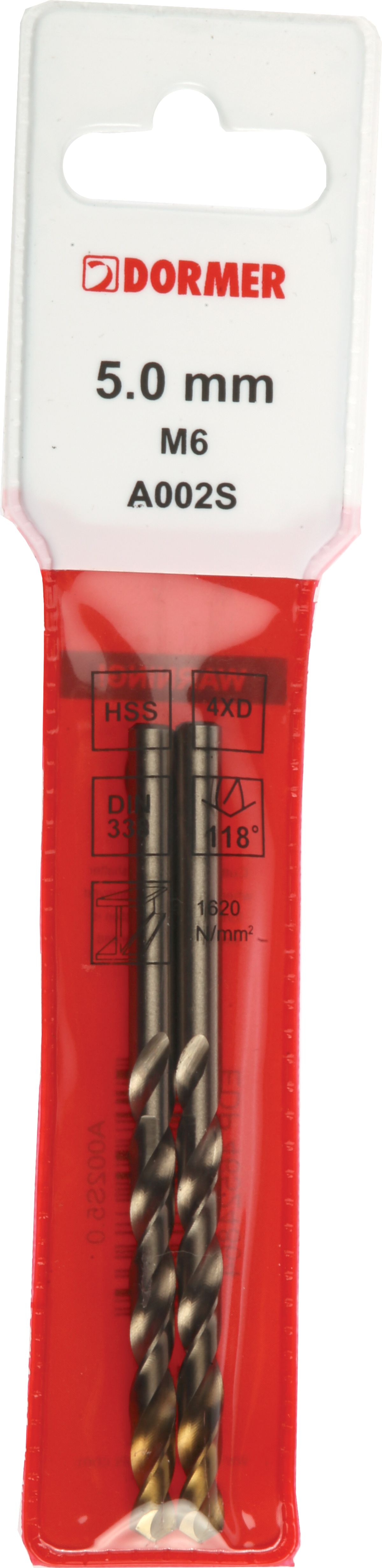 Dormer HSS-TiN Twist Drill Bit, 5mm x 86 mm
