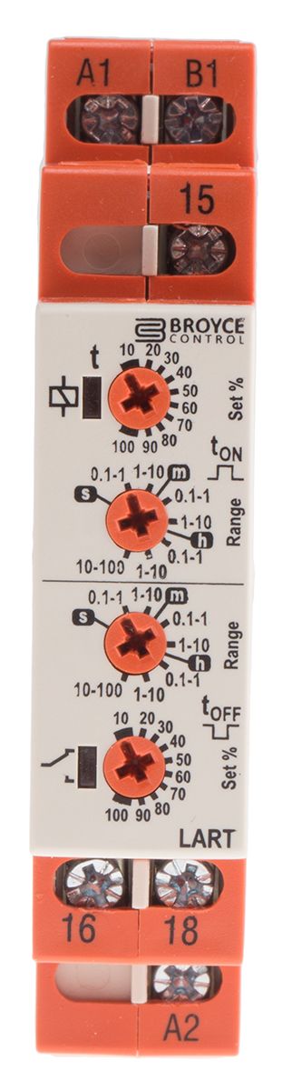 Relais temporisé Broyce Control, 24 → 230 V ac/12 → 230V c.c., Rail DIN, 1 contact
