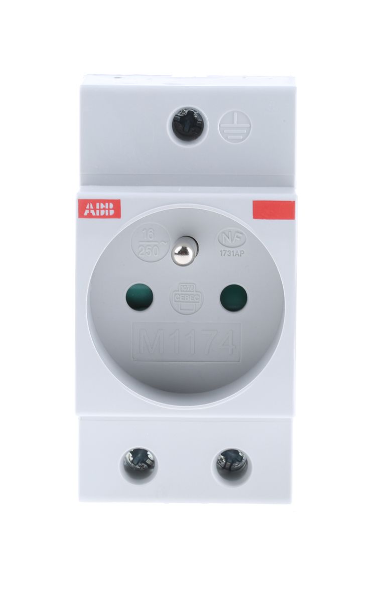 ABB Grey 1 Gang Plug Socket, 16A, Type E - French, Indoor Use