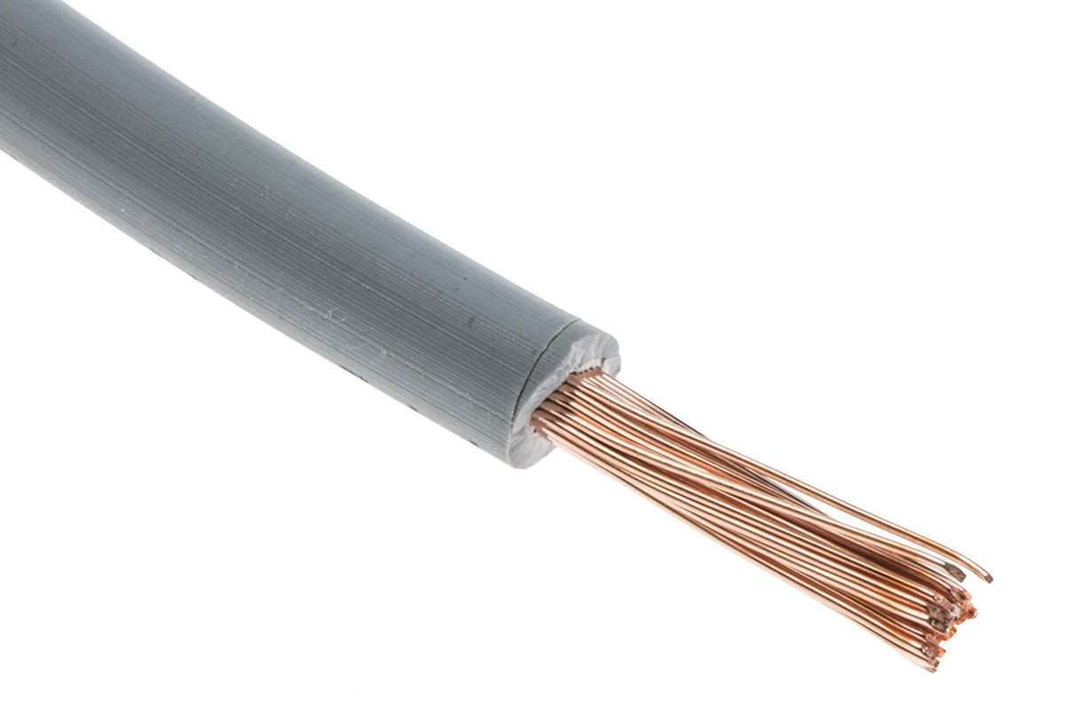 RS PRO Grey 0.75 mm² Equipment Wire, 18 AWG, 22/1.0 mm, 100m, Polyolefin Cross-linked EI5 Insulation