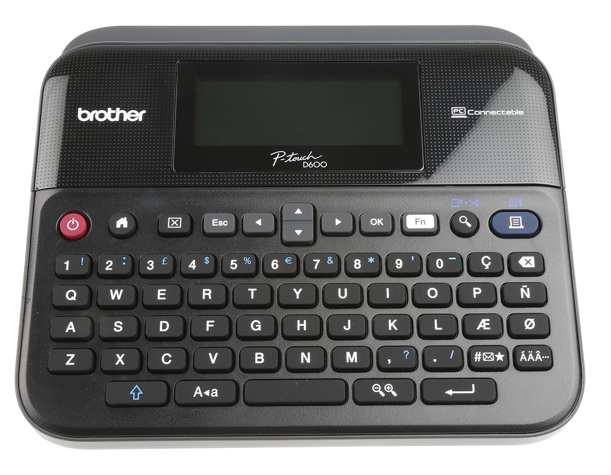 Brother PT-D600VP Etikettendrucker bis 24mm Etiketten 180 x 360dpi tragbar mit Tastatur, UK-Netzstecker  mit QWERTY