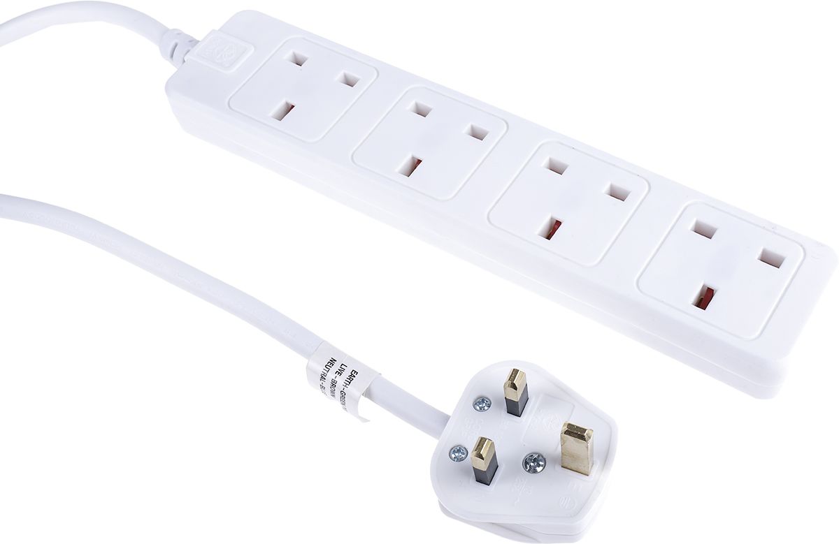 RS PRO 1m 4 Socket Type G - British Power strip, 250 V | RS