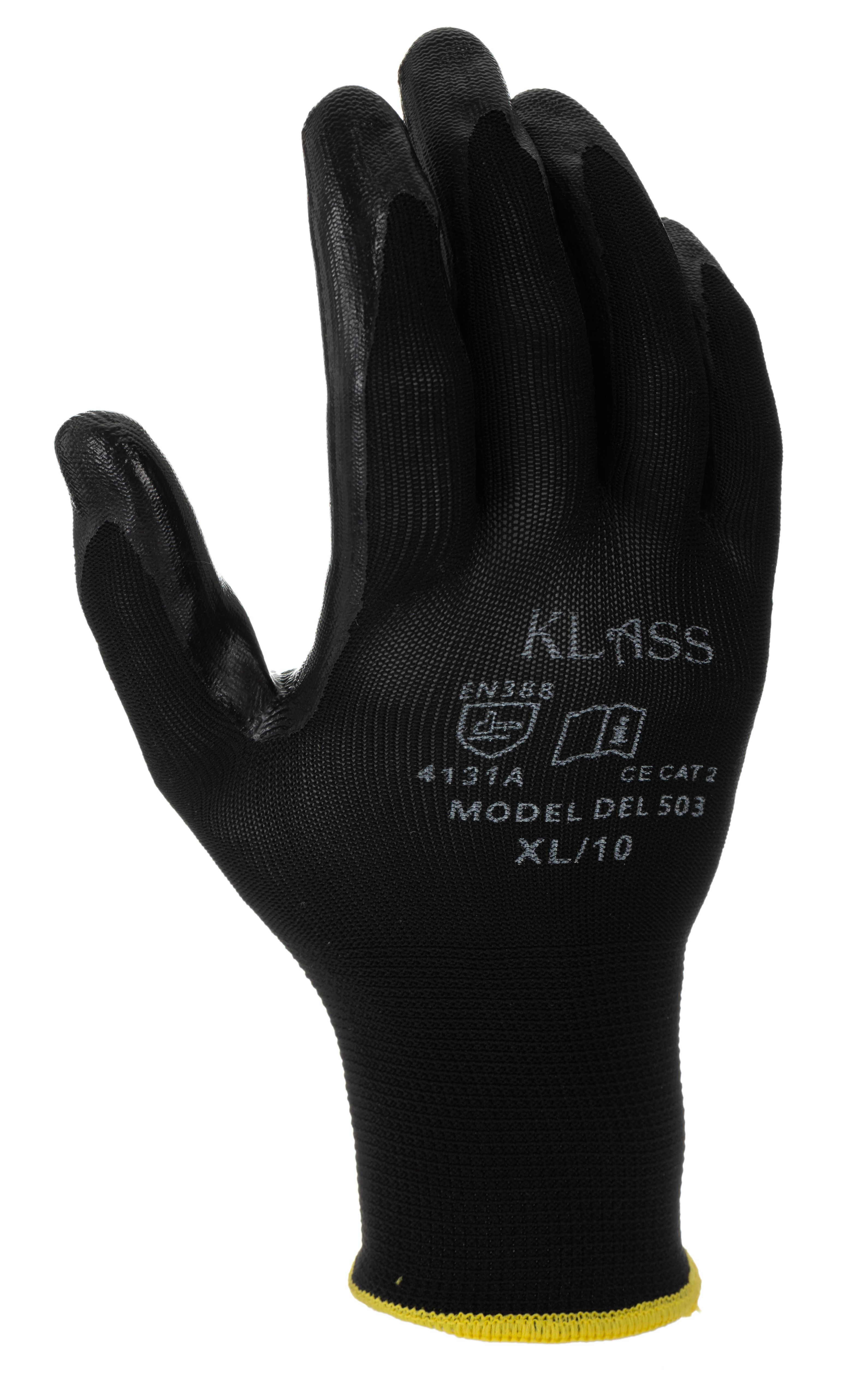 RS PRO Black Polyester General Purpose Work Gloves, Size 10, Large, Nitrile Coating