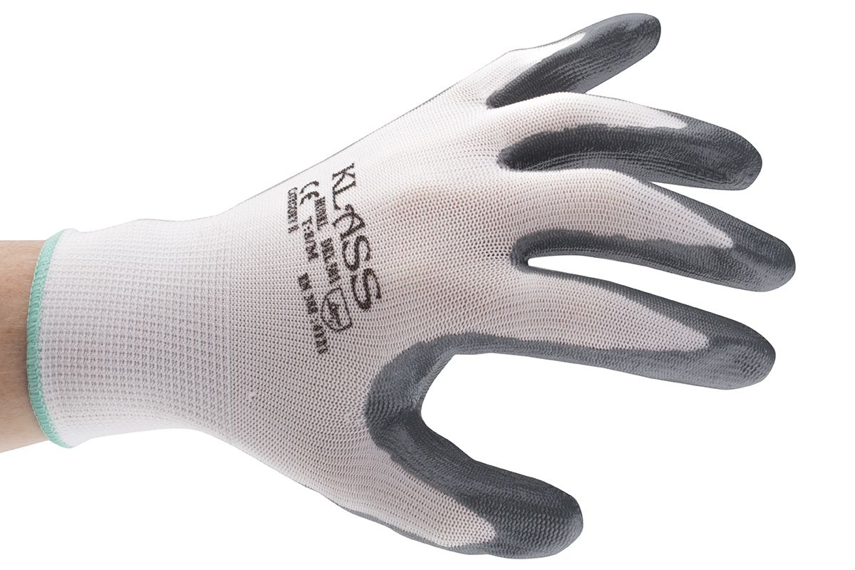 RS PRO Grey Polyester General Purpose Gloves, Size 8, Medium, Nitrile Coating