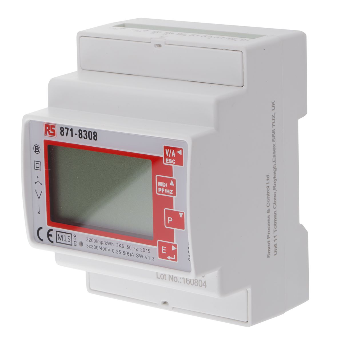 RS PRO 3 Phase LCD Energy Meter with Pulse Output, 92mm Cutout Height, Type Electronic RS