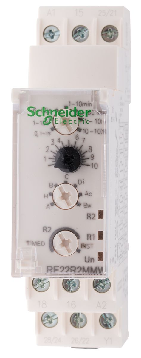 Schneider Electric DIN Rail Multi Function Timer Relay, 12 → 240V ac/dc, DPDT, 0.1 s → 100h