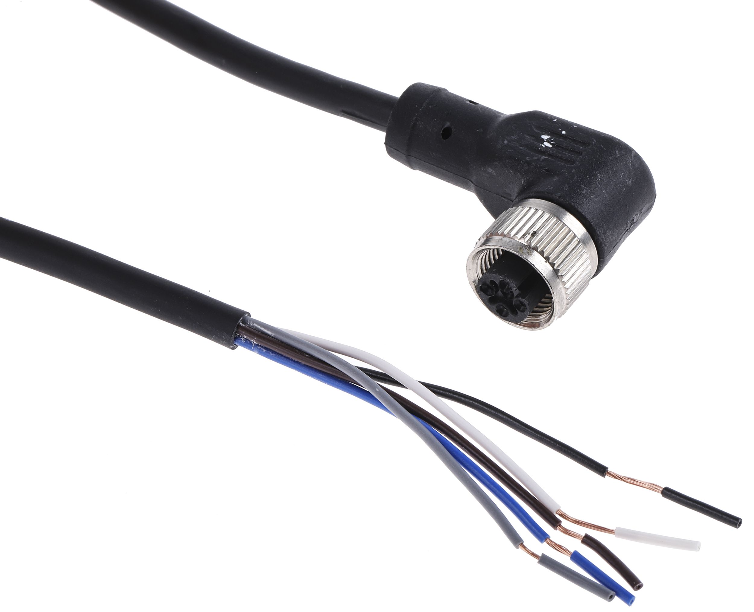 RS PRO Right Angle Female M12 to Unterminated Sensor Actuator Cable, 5 Core, PUR, 2m