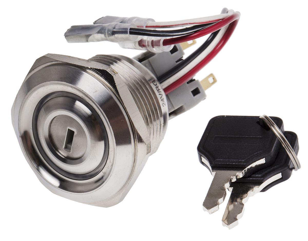 IP40 Key Switch, Double Pole Double Throw (DPDT), 5 A 2Way RS