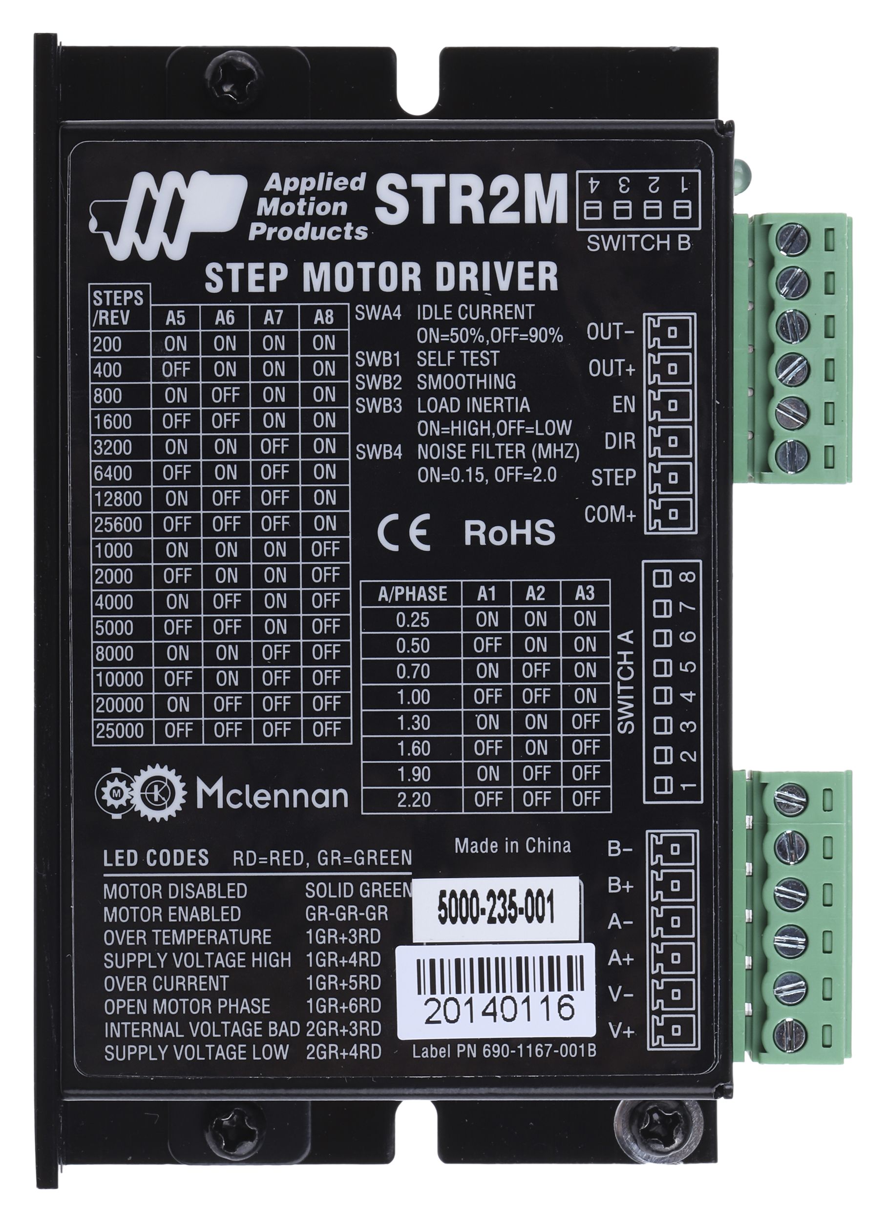 Applied Motion Systems STR-2M Stepper Motor Controller 0.3 → 2.2 A, 92.6 x 56 x 20.8mm