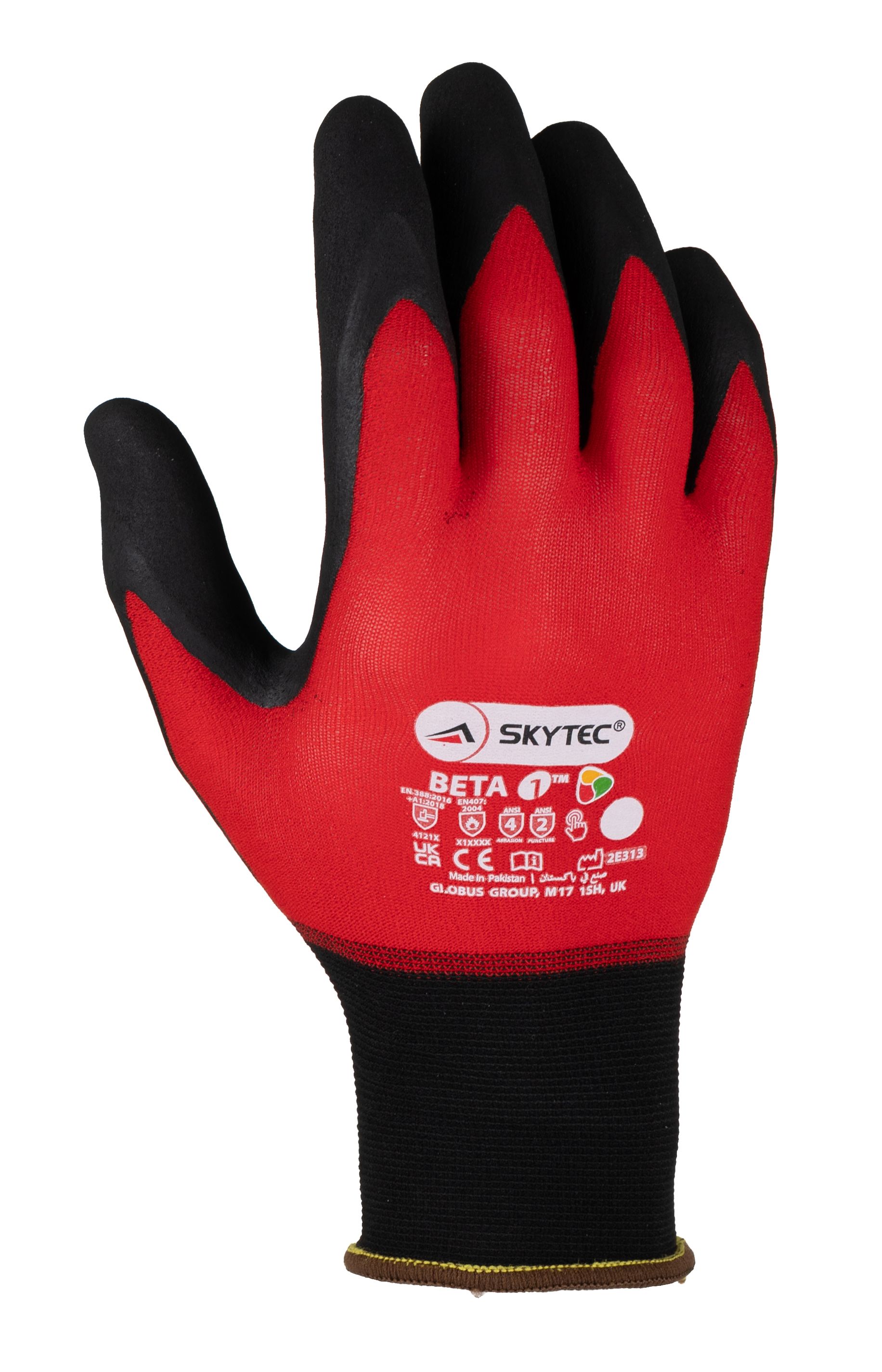 Skytec Red General Purpose Work Gloves, Size 10, Large, Nylon Lining, Nitrile Coating