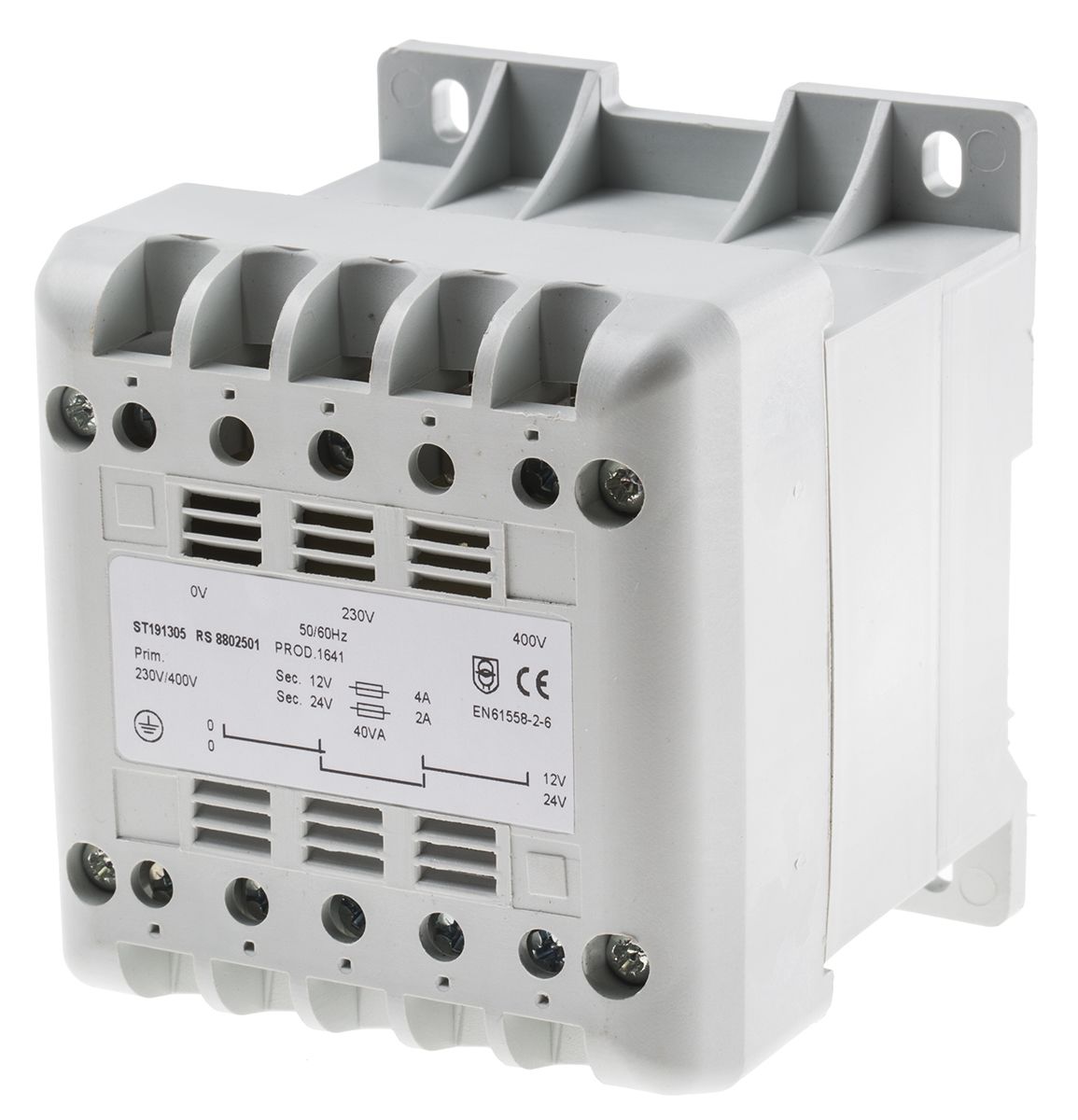 RS PRO 40VA DIN Rail Transformer, IEC 6155826, 400V ac Primary, 12V