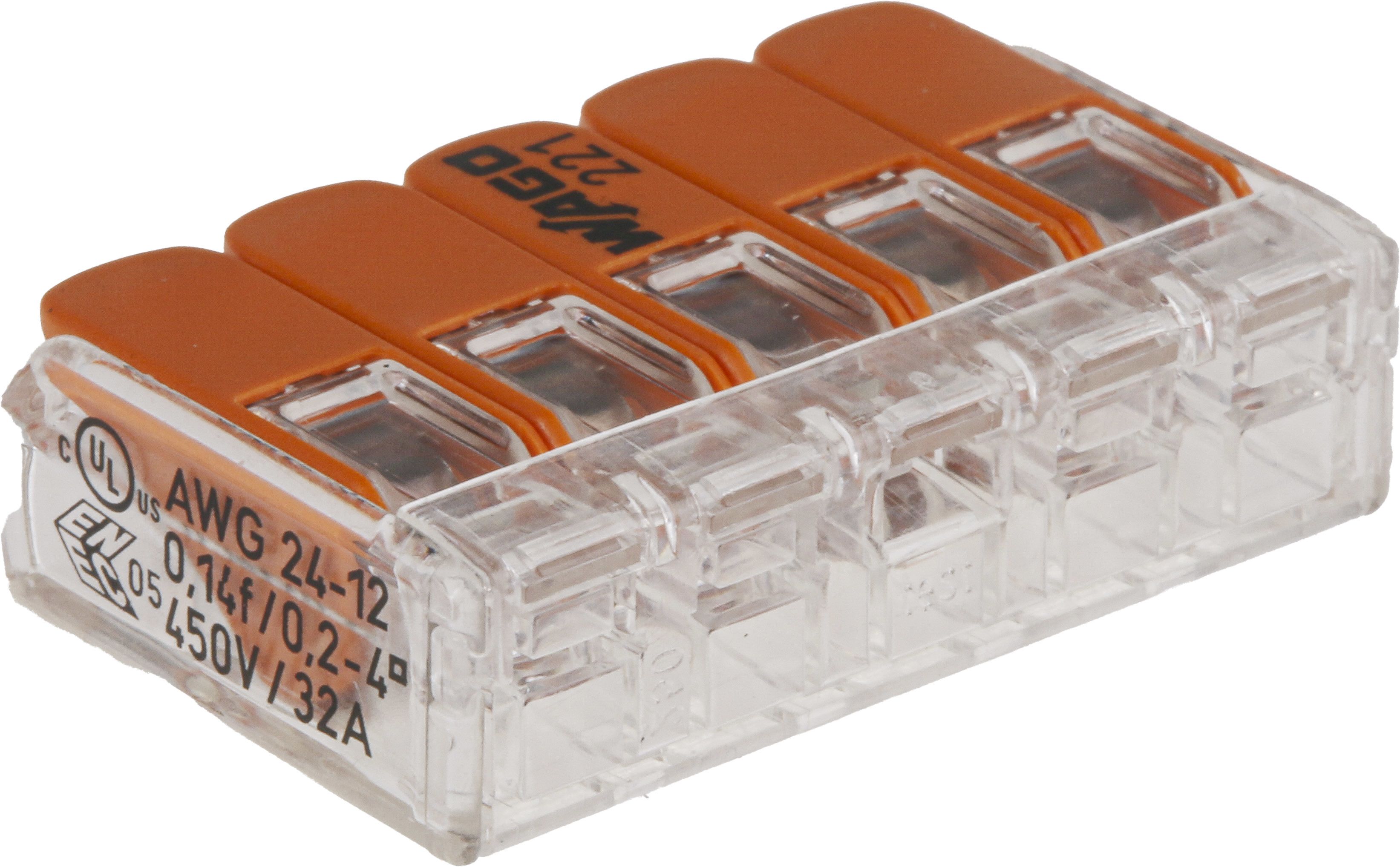 Wago 5-Way Terminal Block, 32A, Spring Cage Terminals, 24 → 12 AWG, Cable Mount