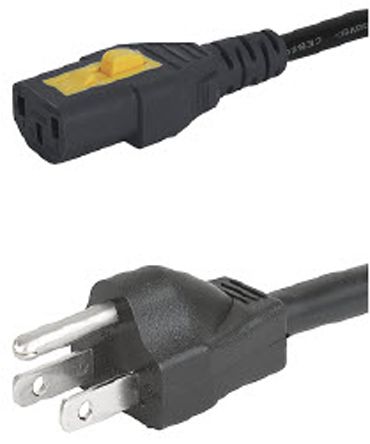 Schurter Netzkabel, A IEC C13 / Female, B NEMA 5-15 / Male, 10 A, 2m,  250 V