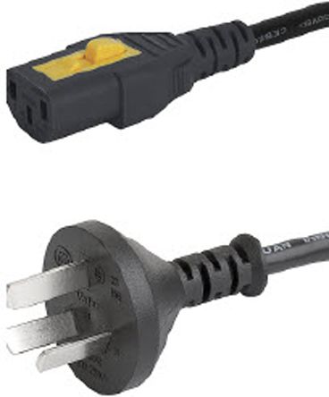 Schurter Netzkabel, A IEC C13 / Female, B Chinesisch GB2099 / Male, 10 A, 2m Schwarz,  250 V