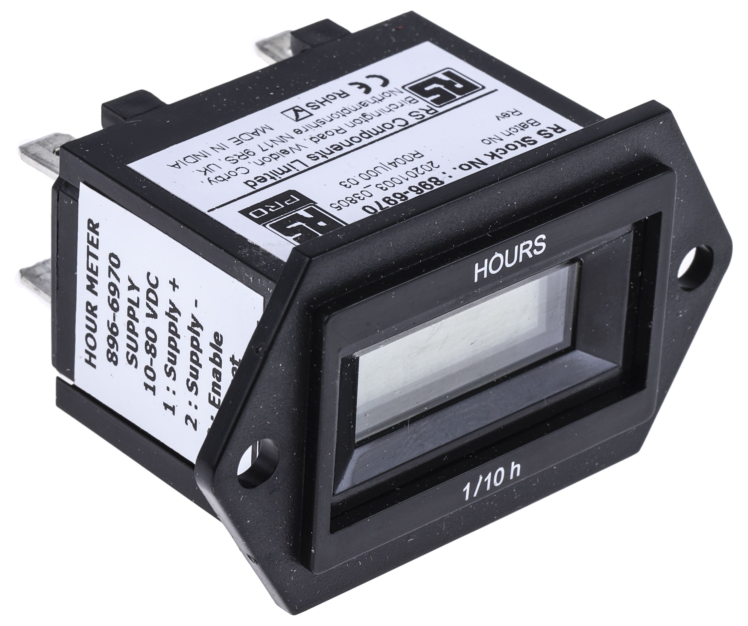 RS PRO Hour Meter Counter, 6 Digit, 10 → 80 V dc RS
