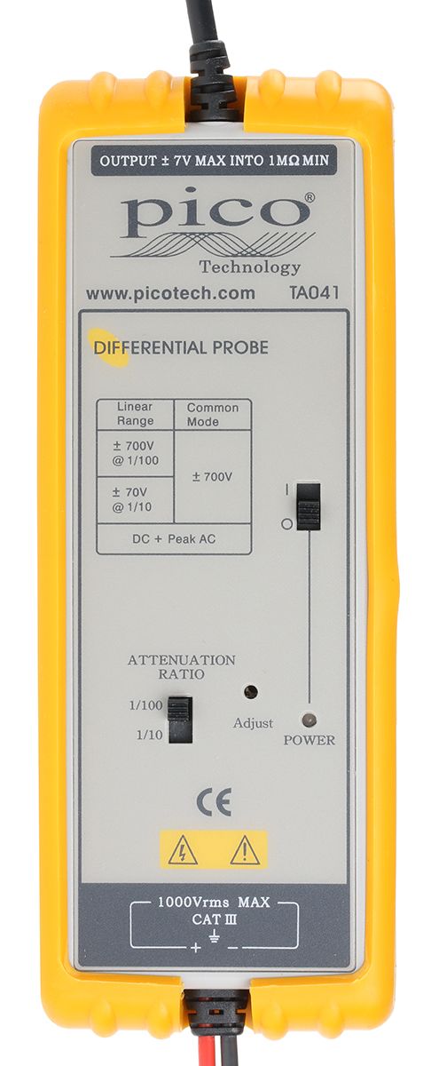 Pico Technology TA Series TA041 Oscilloscope Probe, Active, Differential Type, 25MHz, 1:10, 1:100, 700V Max