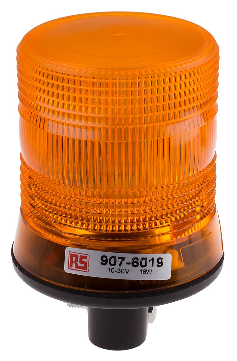 RS PRO Amber Flashing Beacon, 10 → 30 V dc, DIN Mount, Tube Mount, LED Bulb, IP56