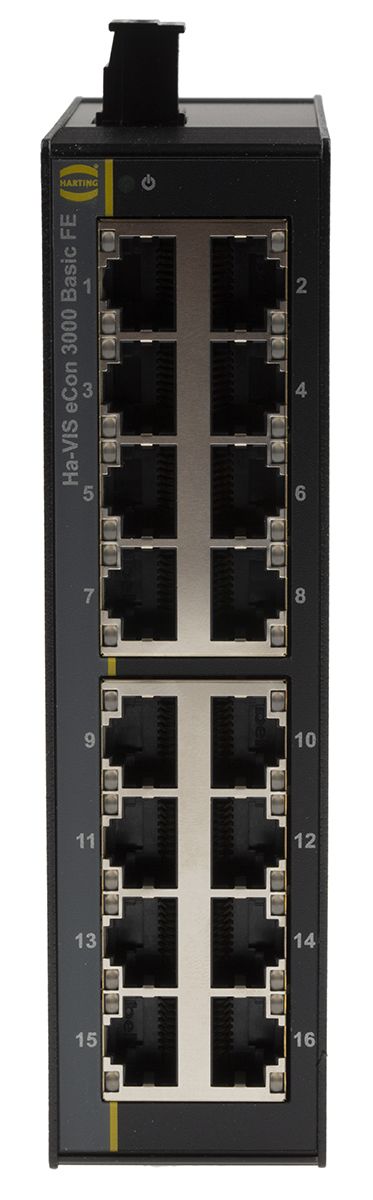 HARTING DIN Rail Mount Unmanaged Ethernet Switch, 16 RJ45 Ports, 10/100Mbit/s Transmission, 48V dc