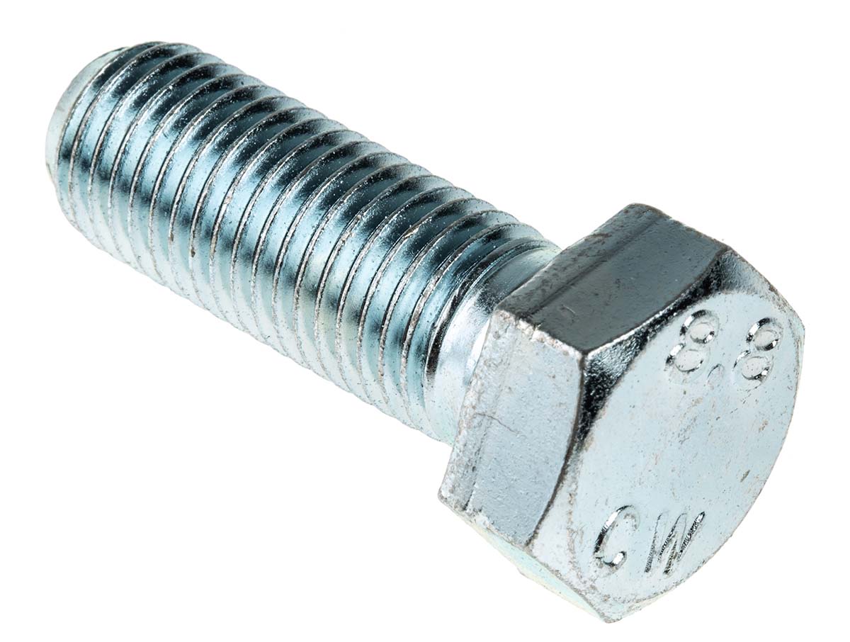 Bright Zinc Plated Steel, Hex Bolt, M16 x 45mm RS