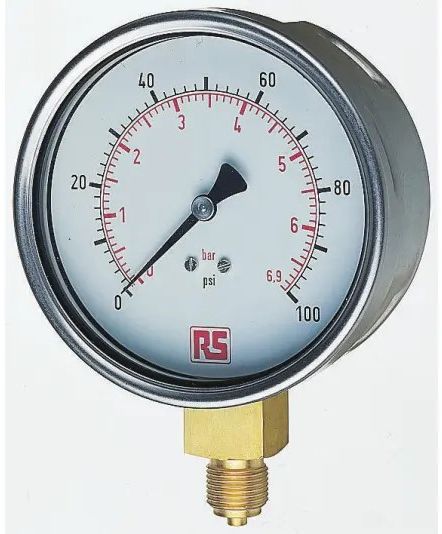 RS PRO G 3/8 Dial Pressure Gauge 100psi, 0psi min. RS