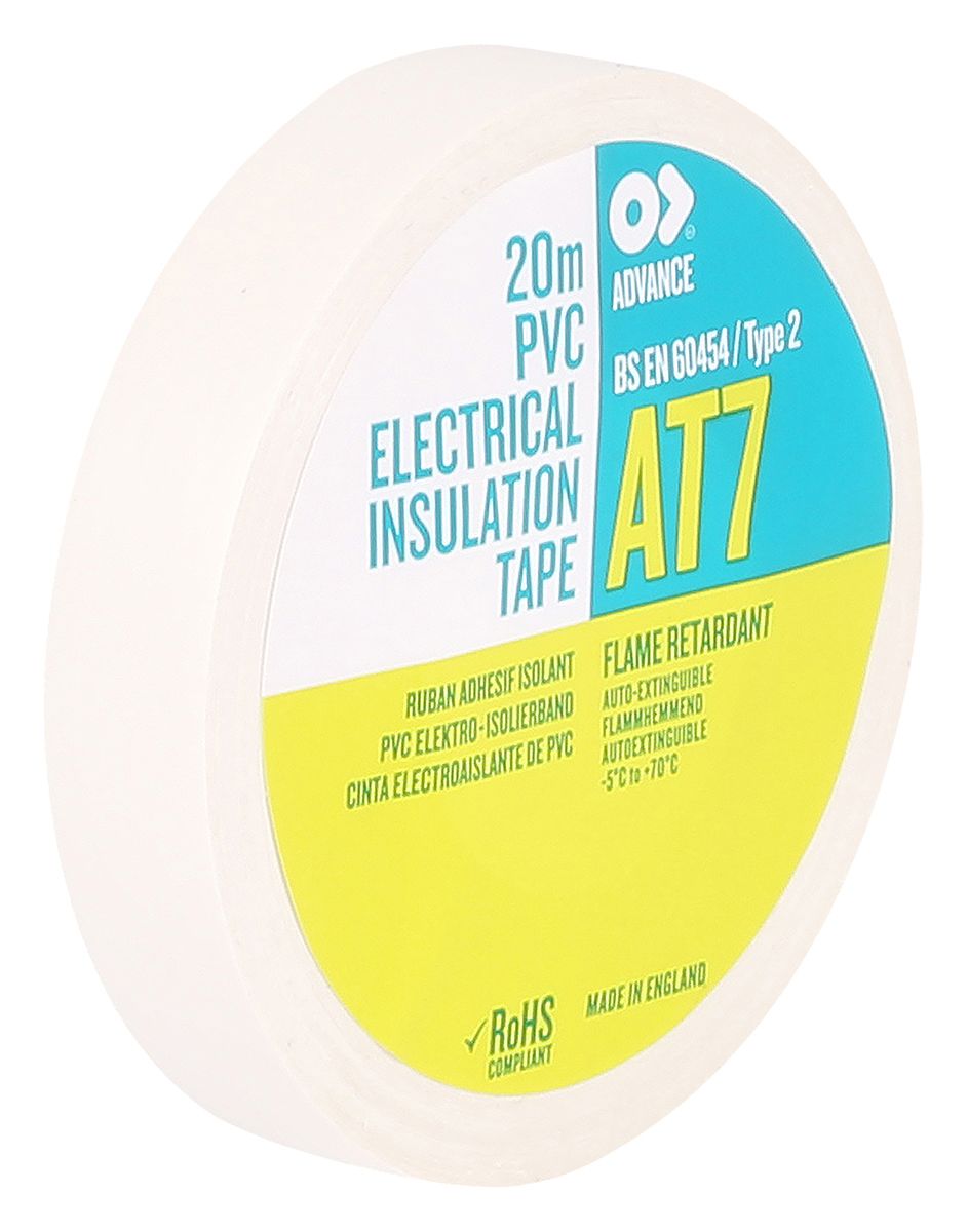 Advance Tapes AT7 White PVC Electrical Tape, 12mm x 20m