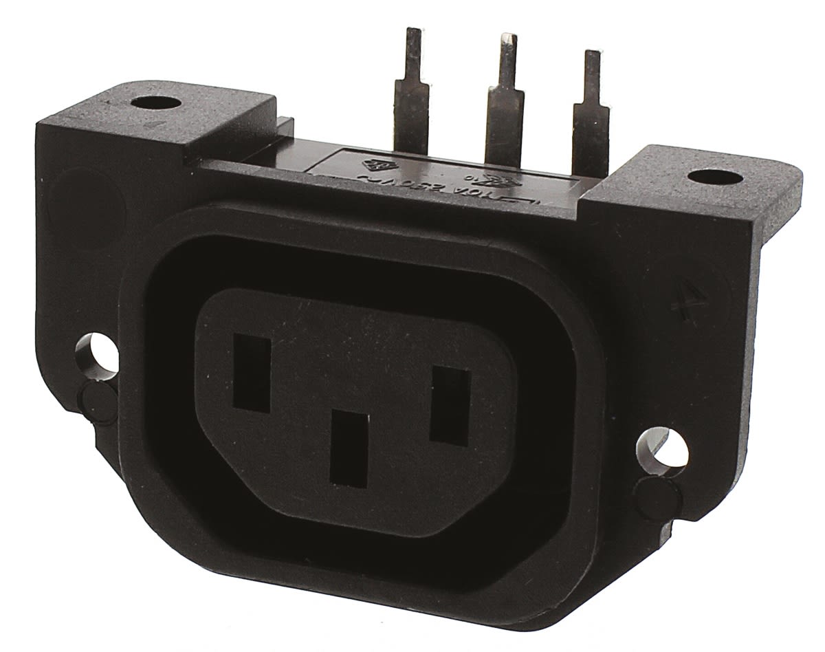 PX0675/PC Bulgin C13 Right Angle Panel Mount, PCB Mount IEC Connector 