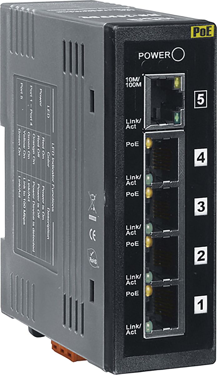 NS205PSE ICP DAS USA DIN Rail Mount Switch, 5 RJ45 port RS