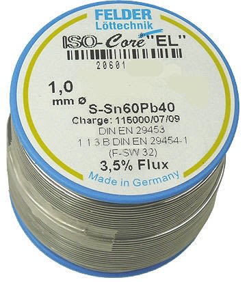 Felder Löttechnik ISO-Core EL Halogenfreies  Lötzinn 60%Sn 40%Pb, 183°C, Ø 1mm / 100g