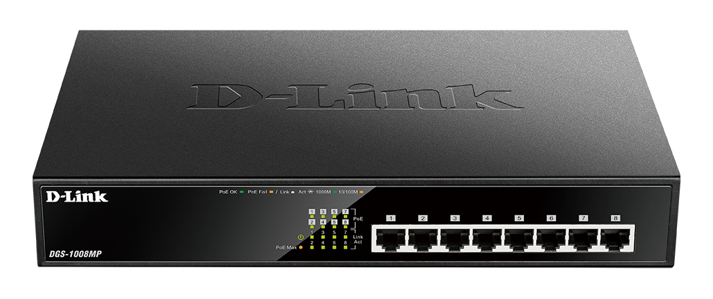 D-Link DGS-1008MP, Smart, Unmanaged 8 Port Ethernet Switch With PoE
