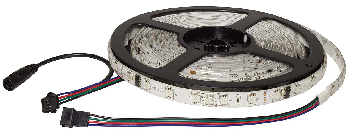 LED pásky, řada: Digital RGBD Colour-Chasing, počet diod LED/metr: 48, Modrá, zelená, červená, délka pásky: 5m, 12V dc,
