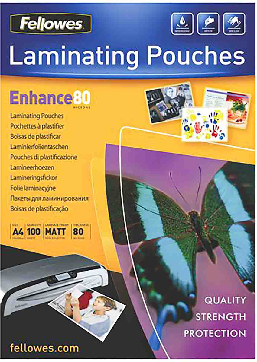 Fellowes A4 Matte Laminator Pouches 80micron Thickness, 100 Pack Quantity