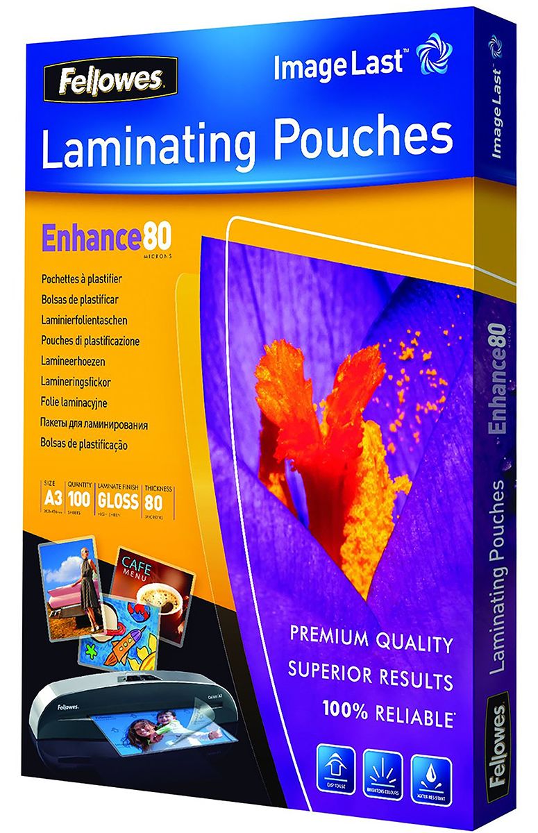 Fellowes A3 Laminator Pouches 80micron Thickness, 100 Pack Quantity