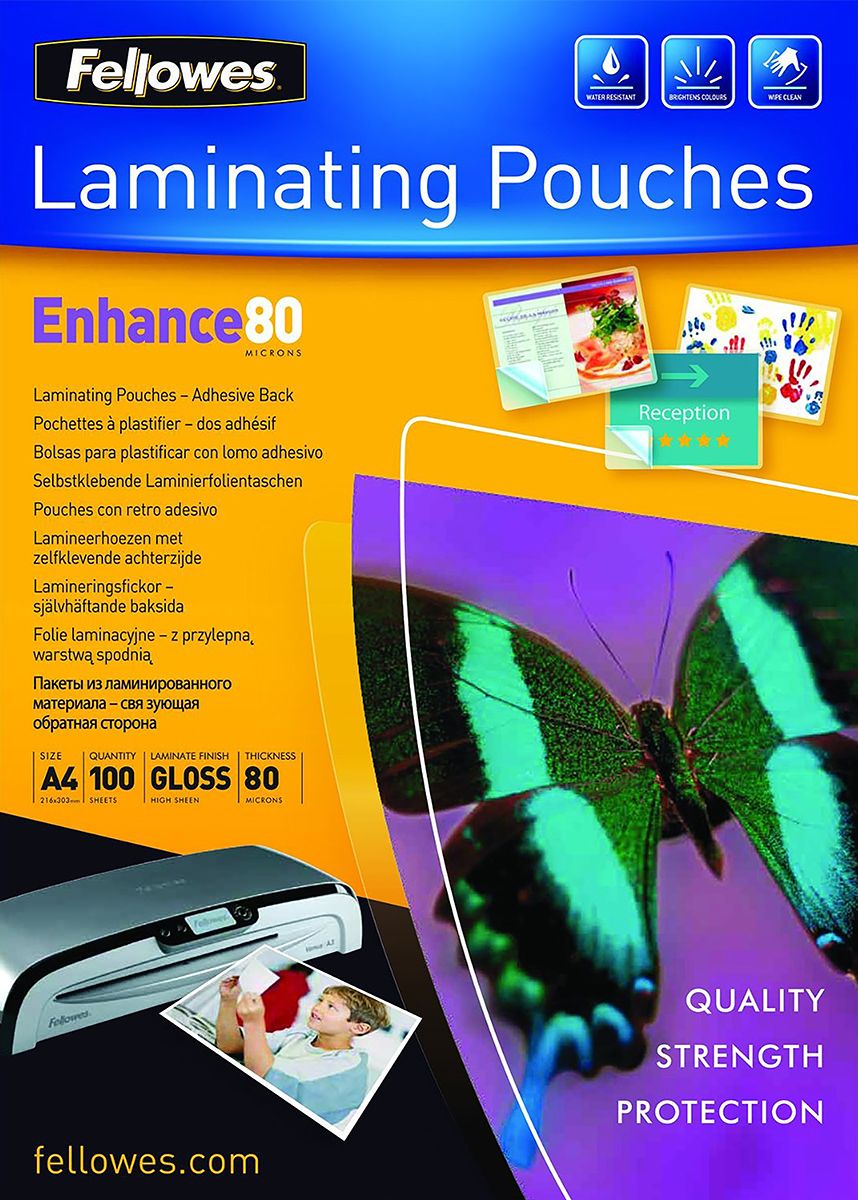 Fellowes A4 Laminator Pouches 80micron Thickness, 100 Pack Quantity
