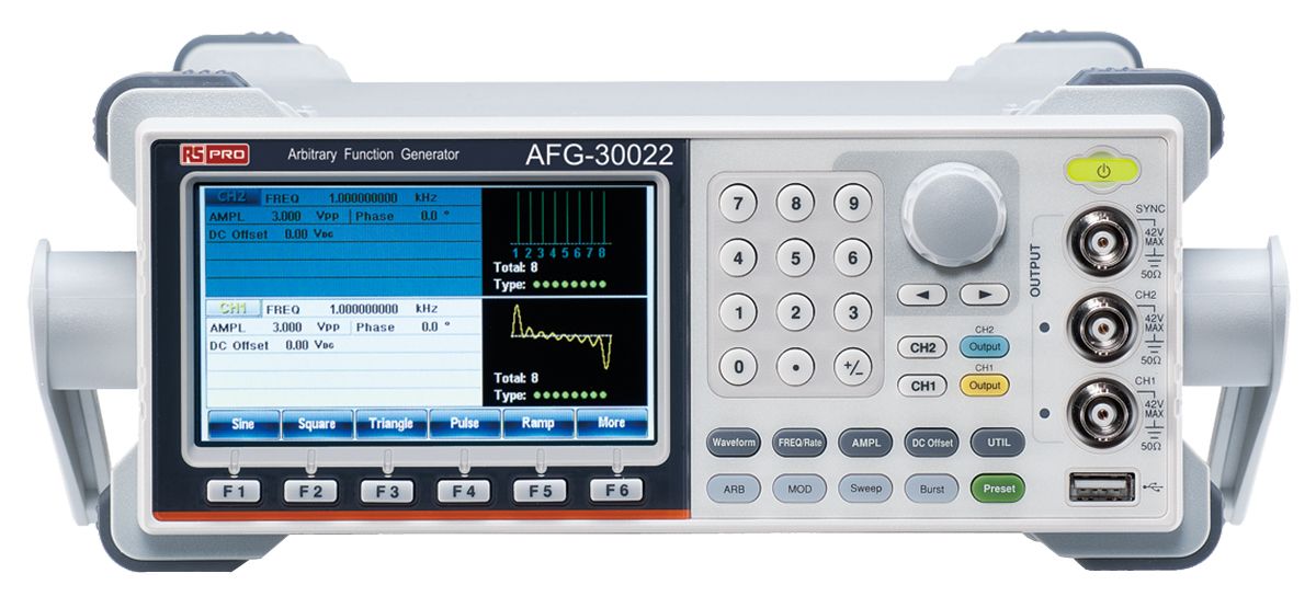 RS PRO AFG-30022 Function Generator, 1μHz Min, 20MHz Max, FM Modulation, Variable Sweep - RS Calibration